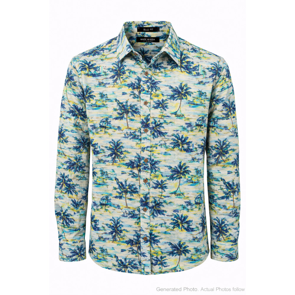 On The Road Tropical Island Palm Tree Button Shirt 100 Cotton Slim Fit Medium